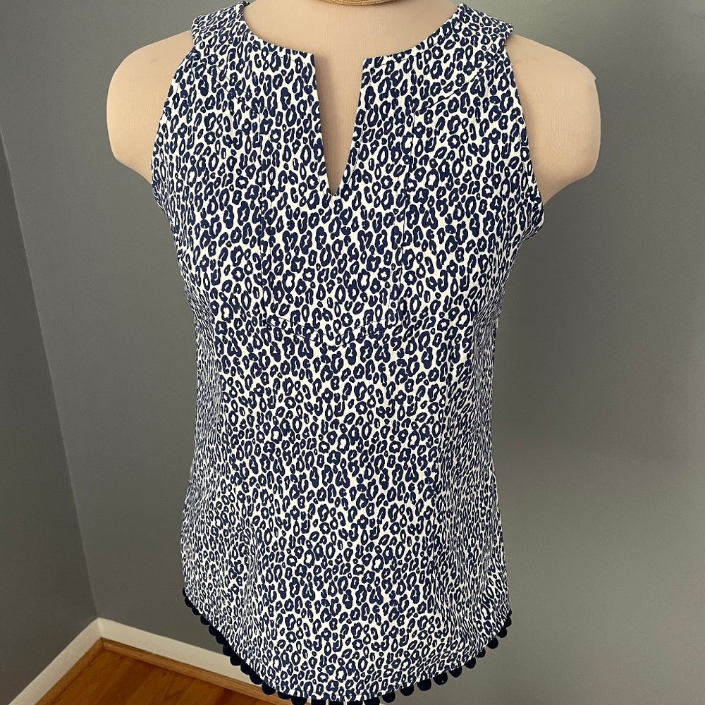 Sarah Campbell  Blue Leopard  Print Top Sz XS